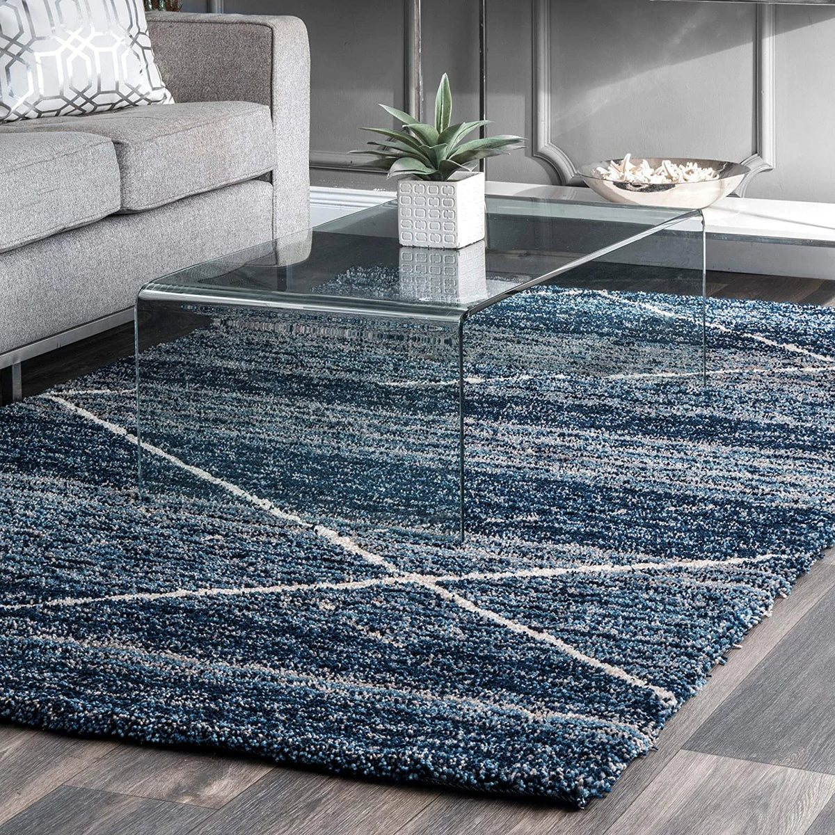 Denim Ombre Collection Plush Shag Rug - Image 1