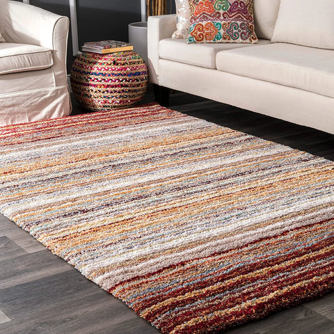 Denim Red Ombre Collection Plush Shag Rug - Image 1