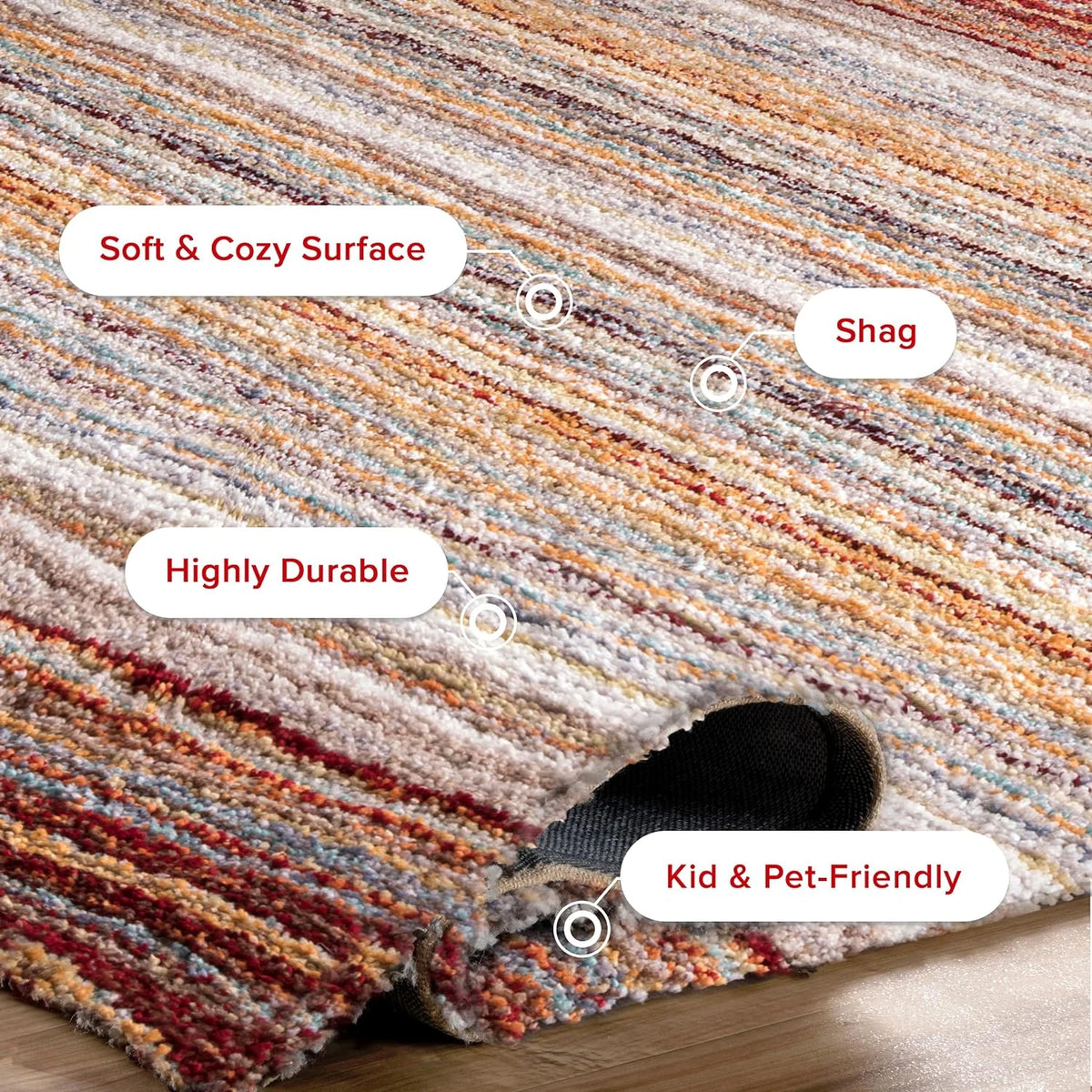 Denim Red Ombre Collection Plush Shag Rug (Alternate Angle) - Image 1
