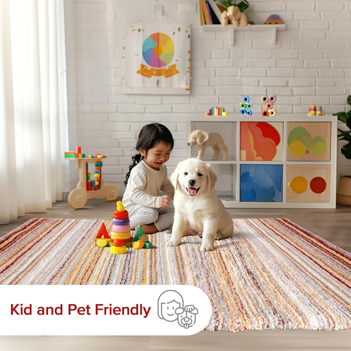 Denim Red Ombre Collection Plush Shag Rug (Alternate Angle) - Image 3