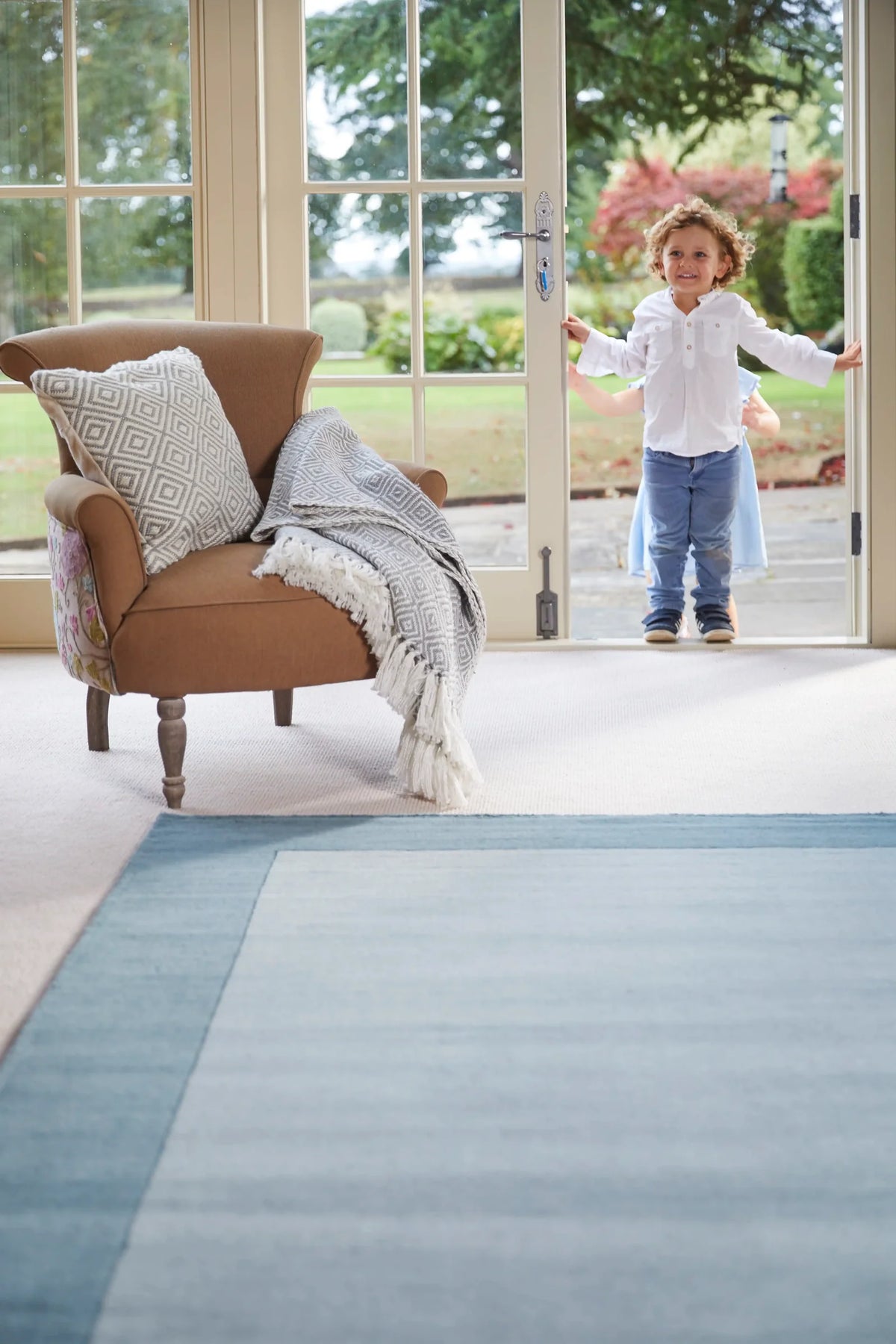Duck Egg Geometric Hand-Tufted Wool Rug - Image 1