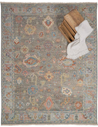 Elan SilverGreyGreen Hand-Knotted Wool Rug - Image 1