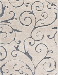Florida Beige, Blue Floral Plush Shag Rug - Image 1