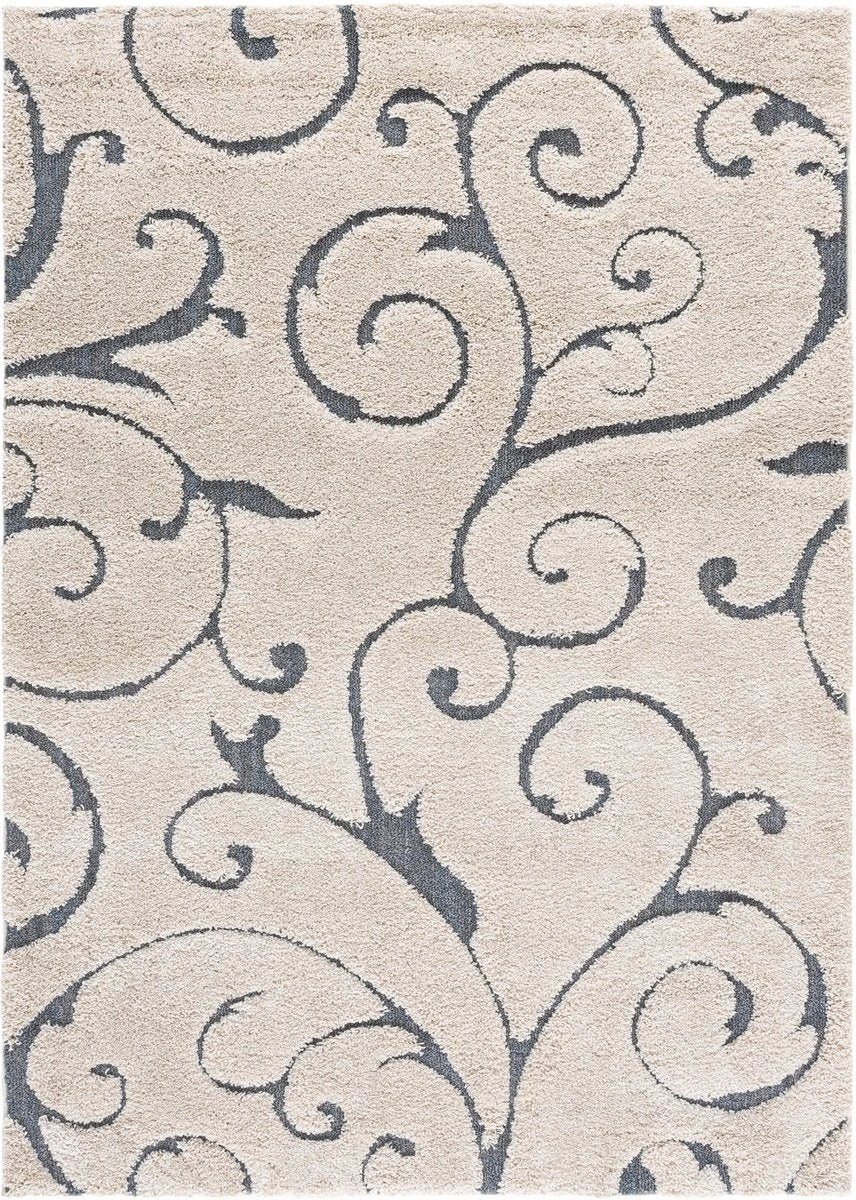 Florida Beige, Blue Floral Plush Shag Rug - Image 1