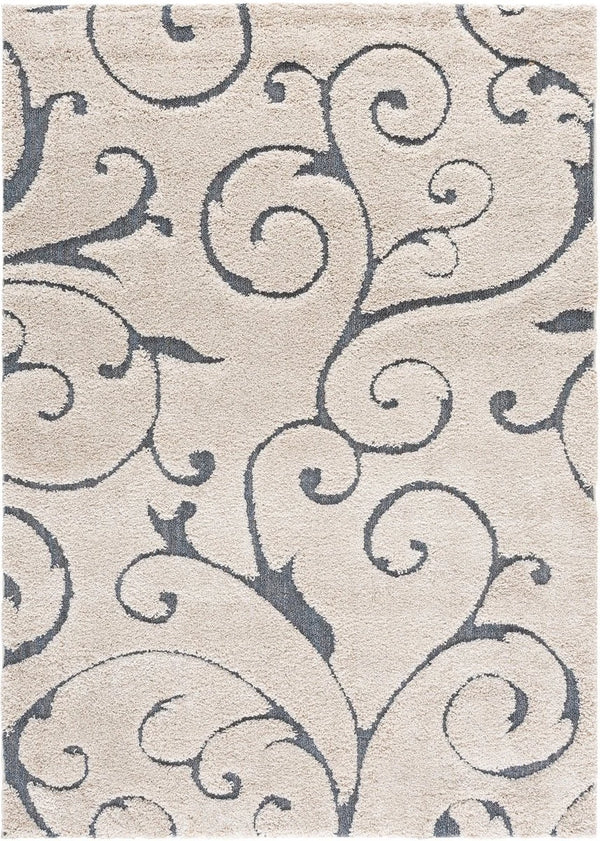 Florida Beige, Blue Floral Plush Shag Rug - Image 1