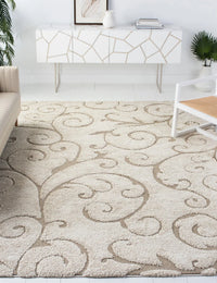 Florida Cream, Beige Floral Plush Shag Rug - Image 1