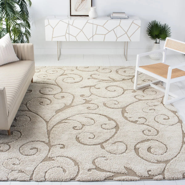 Florida Cream, Beige Floral Plush Shag Rug - Image 1