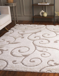 Florida Cream, Beige Floral Plush Shag Rug - Image 2