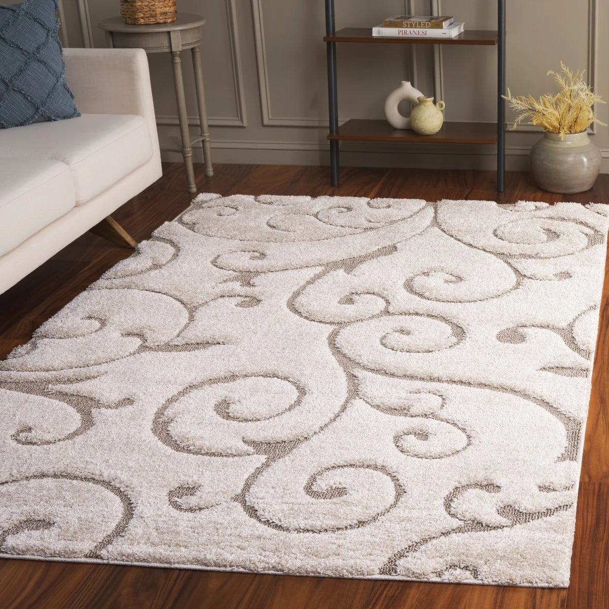 Florida Cream, Beige Floral Plush Shag Rug - Image 2