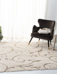 Florida Cream, Beige Floral Plush Shag Rug - Image 3