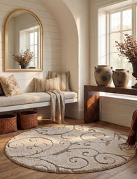 Florida Cream, Beige Plush Shag Rug Round Rug - Image 2