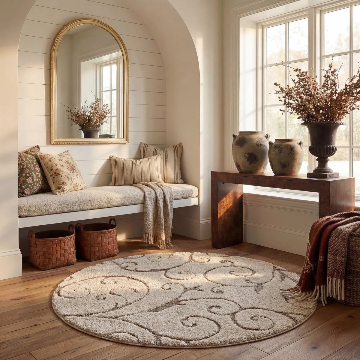 Florida Cream, Beige Plush Shag Rug Round Rug - Image 2
