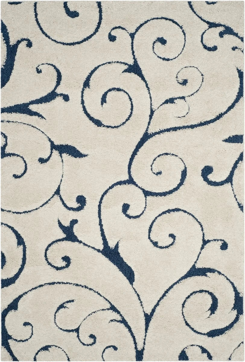 Florida Cream, Blue Floral Plush Shag Rug - Image 1