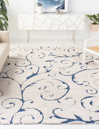 Florida Cream, Blue Floral Plush Shag Rug - Image 2