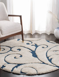 Florida Cream, Blue Floral Plush Shag Rug - Image 3