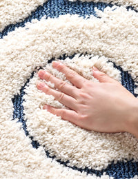 Florida Cream, Blue Floral Plush Shag Rug - Image 4