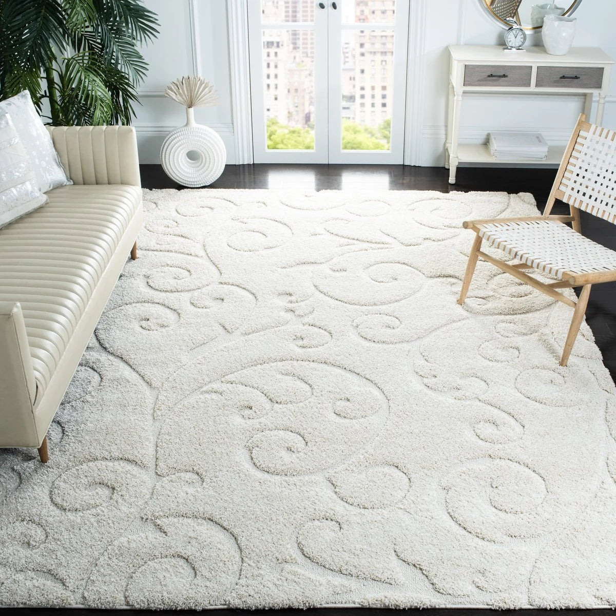 Florida Cream Floral Plush Shag Rug - Image 3