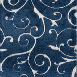 Florida Dark Blue, Cream Floral Plush Shag Rug - Image 1