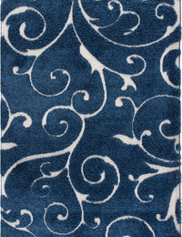 Florida Dark Blue, Cream Floral Plush Shag Rug - Image 1