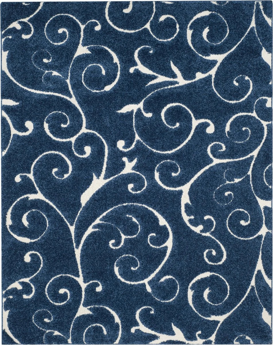 Florida Dark Blue, Cream Floral Plush Shag Rug - Image 2