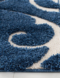 Florida Dark Blue, Cream Floral Plush Shag Rug - Image 3