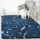 Florida Dark Blue, Cream Floral Plush Shag Rug - Image 4