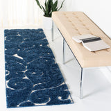 Florida Dark Blue, Cream Floral Plush Shag Rug - Image 5