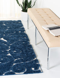 Florida Dark Blue, Cream Floral Plush Shag Rug - Image 5