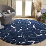 Florida Dark Blue, Cream Floral Plush Shag Rug - Image 6