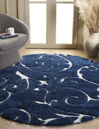 Florida Dark Blue, Cream Floral Plush Shag Rug - Image 6
