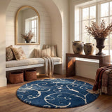 Florida Dark Blue, Cream Floral Plush Shag Rug - Image 7