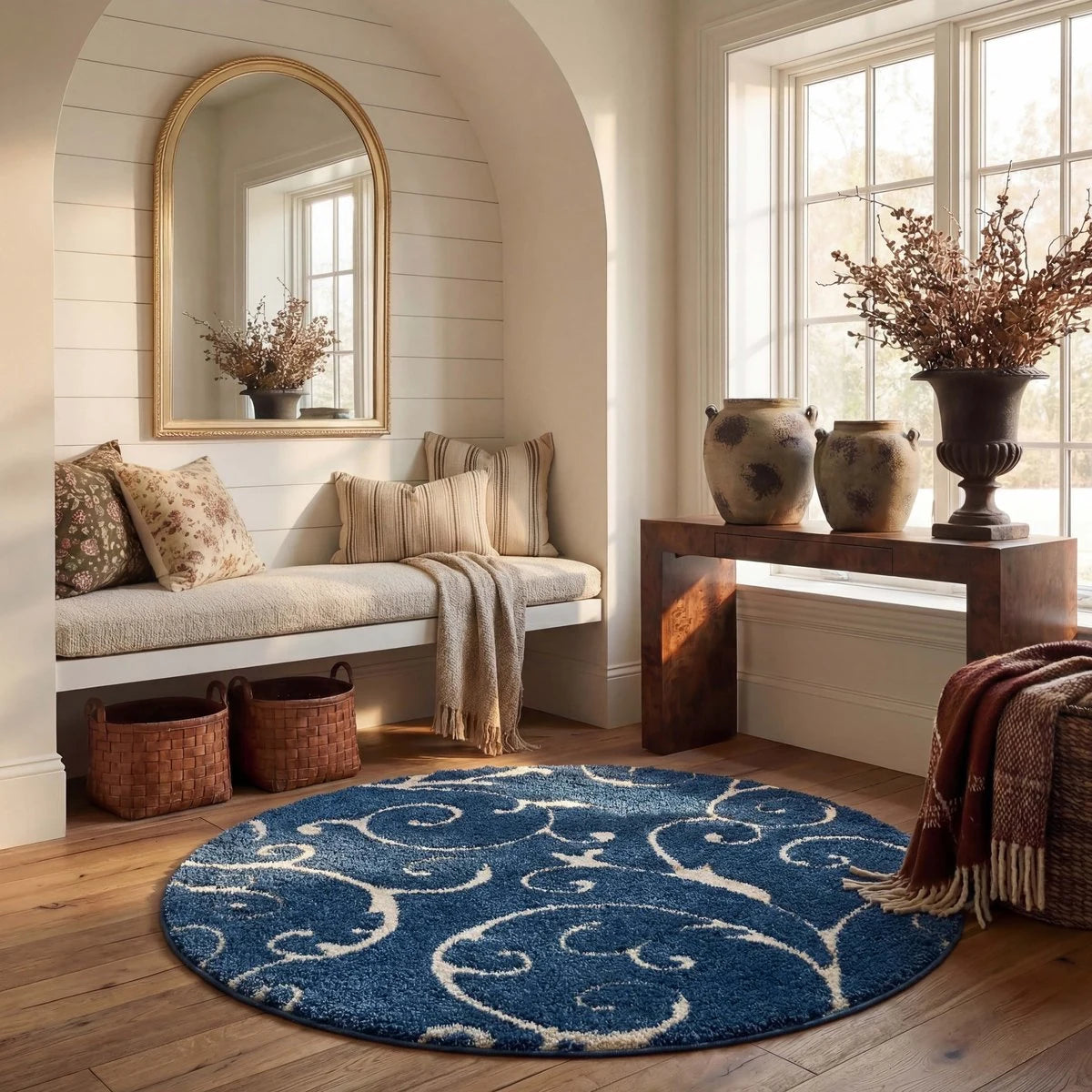 Florida Dark Blue, Cream Floral Plush Shag Rug - Image 7