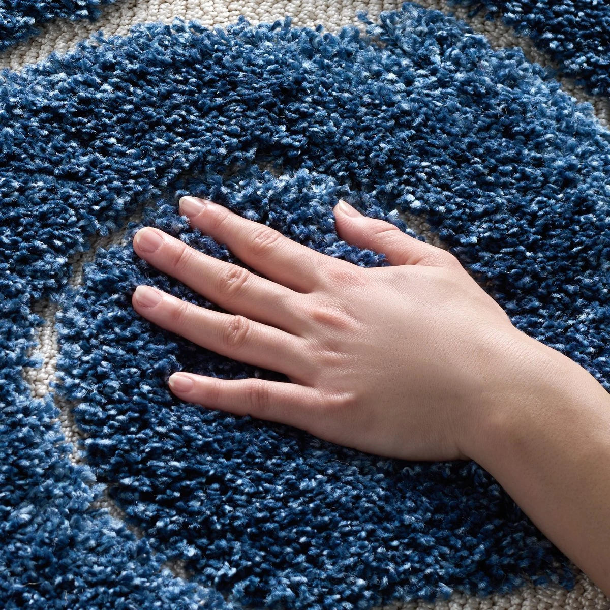 Florida Dark Blue, Cream Floral Plush Shag Rug - Image 8