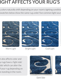 Florida Dark Blue, Cream Floral Plush Shag Rug - Image 9