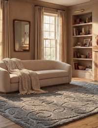 Florida Grey, Beige Floral Plush Shag Rug - Image 1