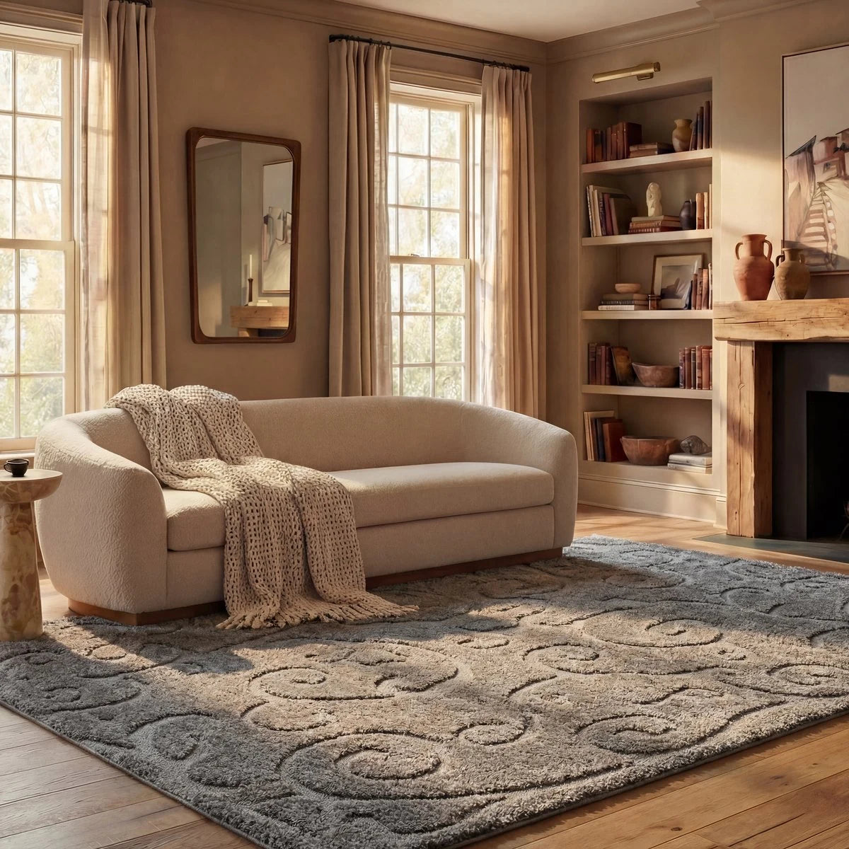 Florida Grey, Beige Floral Plush Shag Rug - Image 1