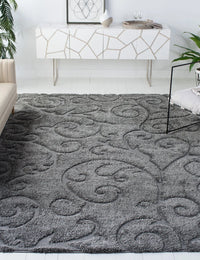 Florida Grey, Beige Floral Plush Shag Rug - Image 2