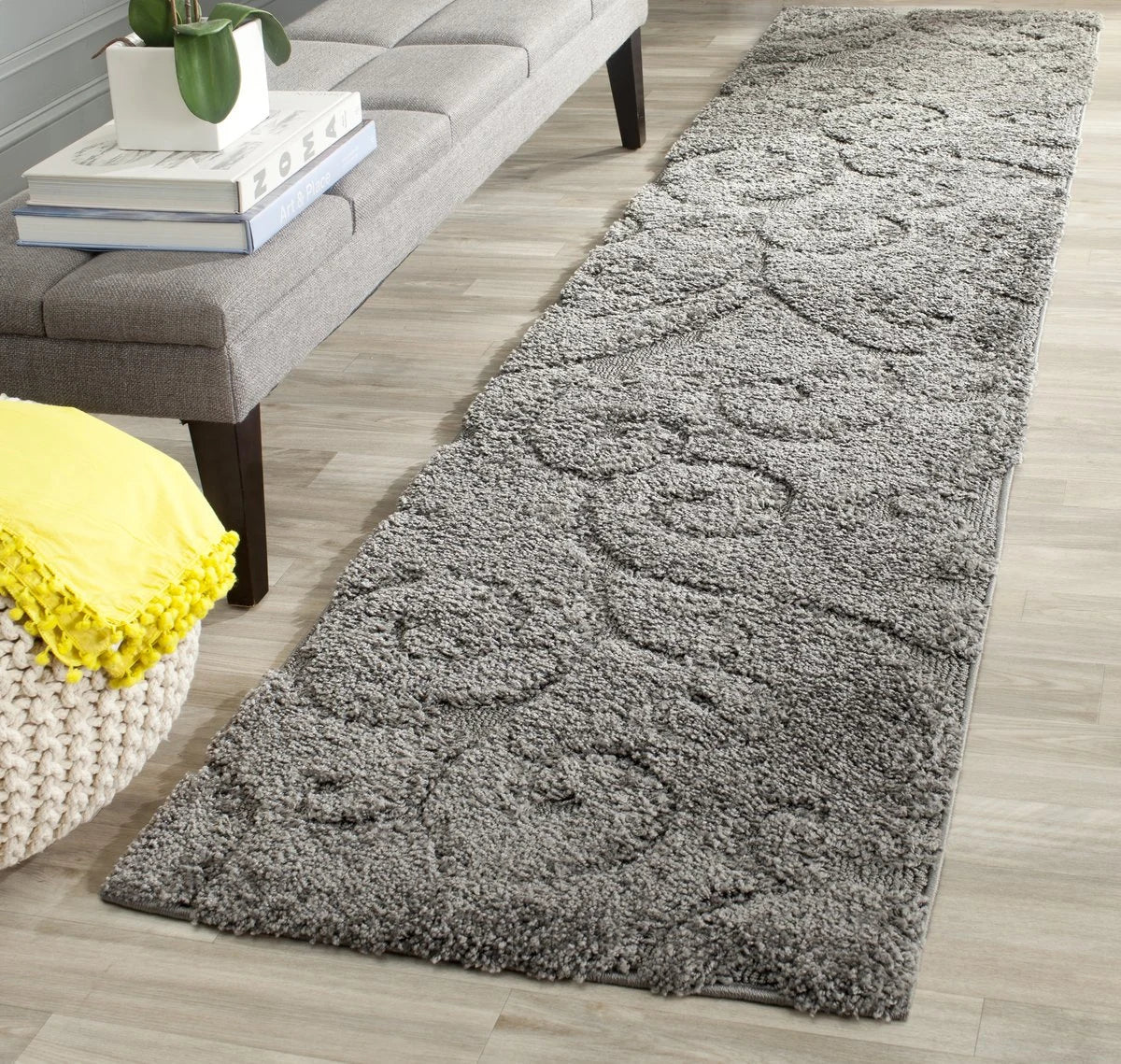 Florida Grey, Beige Floral Plush Shag Rug - Image 4