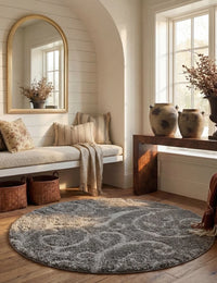 Florida Grey, Beige Floral Plush Shag Rug - Image 6