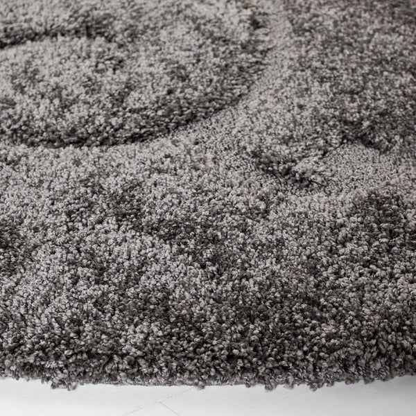 Florida Grey, Beige Plush Shag Rug Round Rug - Image 1