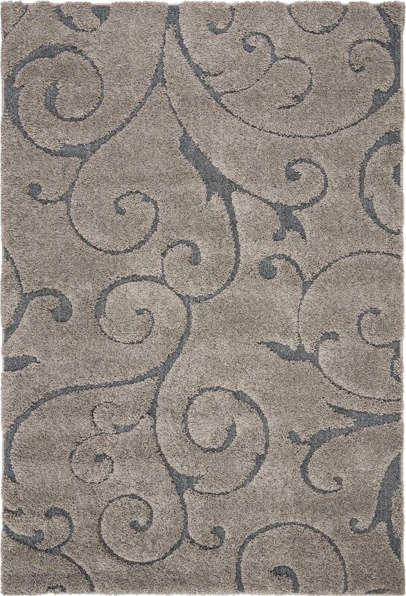 Florida Grey, Light Blue Floral Plush Shag Rug - Image 1