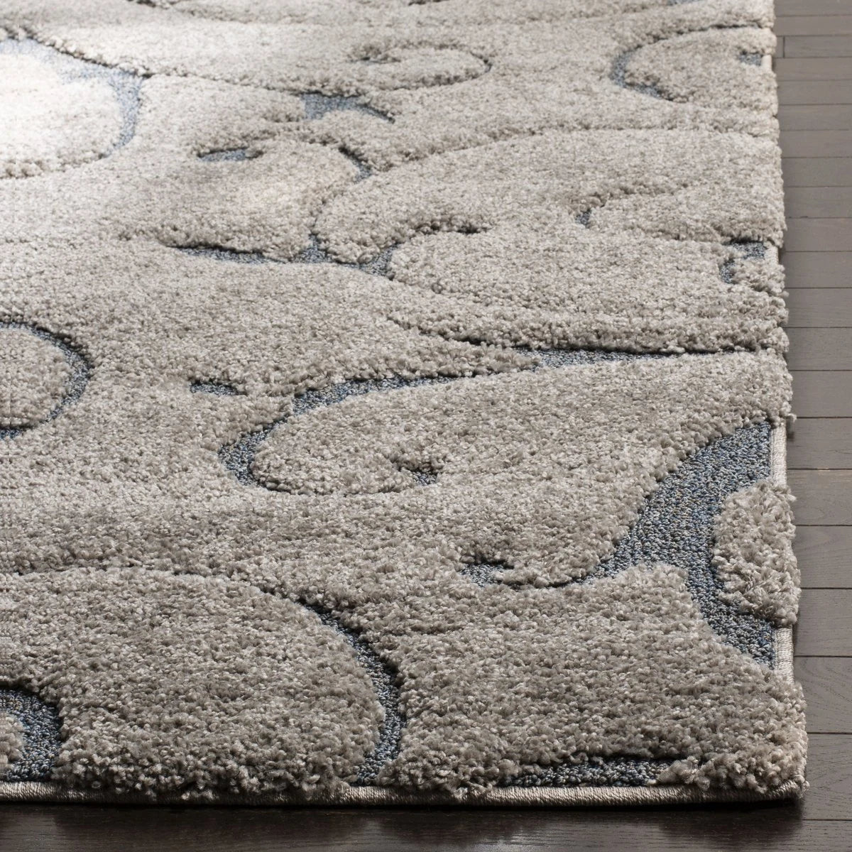 Florida Grey, Light Blue Floral Plush Shag Rug - Image 2
