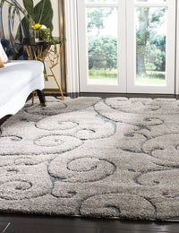 Florida Grey, Light Blue Floral Plush Shag Rug - Image 3