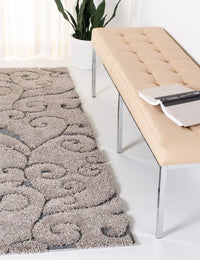 Florida Grey, Light Blue Floral Plush Shag Rug - Image 4