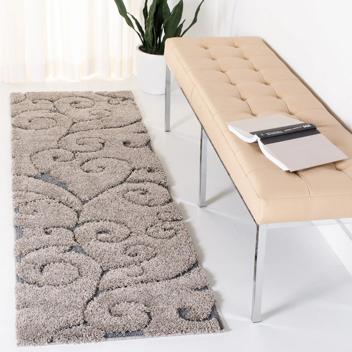 Florida Grey, Light Blue Floral Plush Shag Rug - Image 4