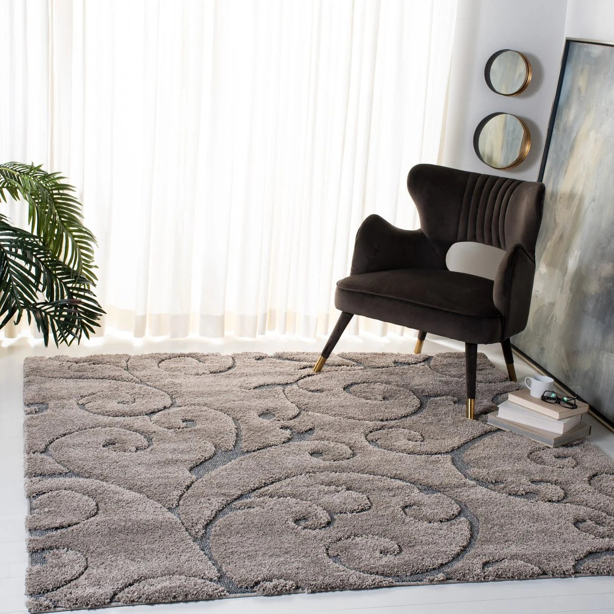 Florida Grey, Light Blue Floral Plush Shag Rug - Image 5