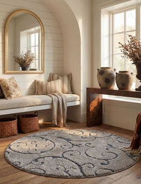 Florida Grey, Light Blue Floral Plush Shag Rug - Image 6