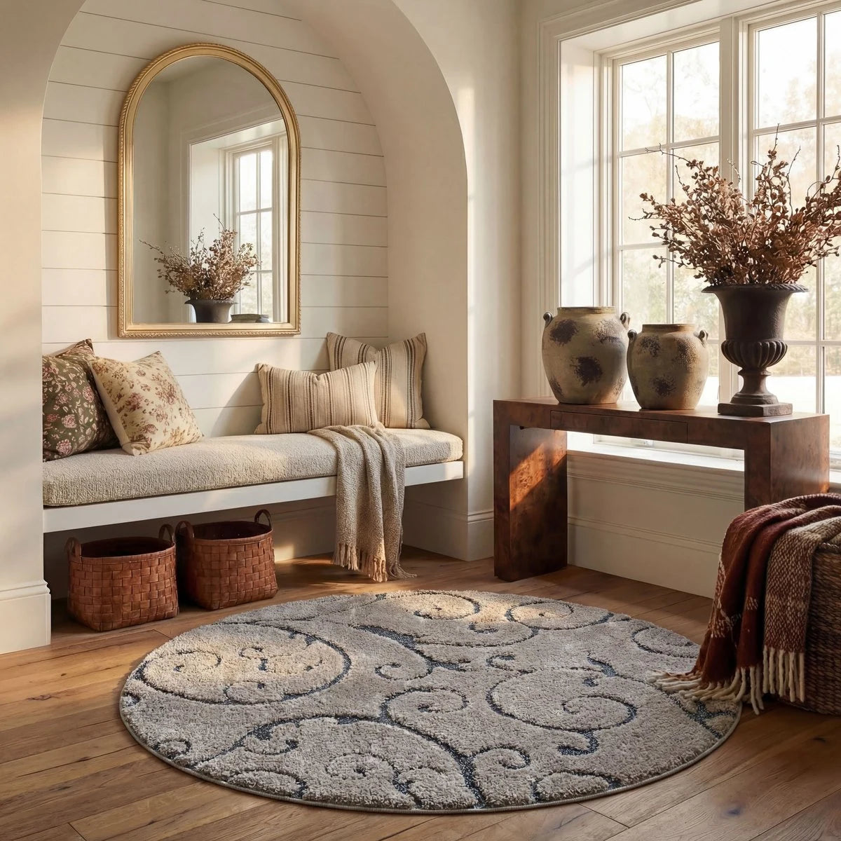 Florida Grey, Light Blue Floral Plush Shag Rug - Image 6