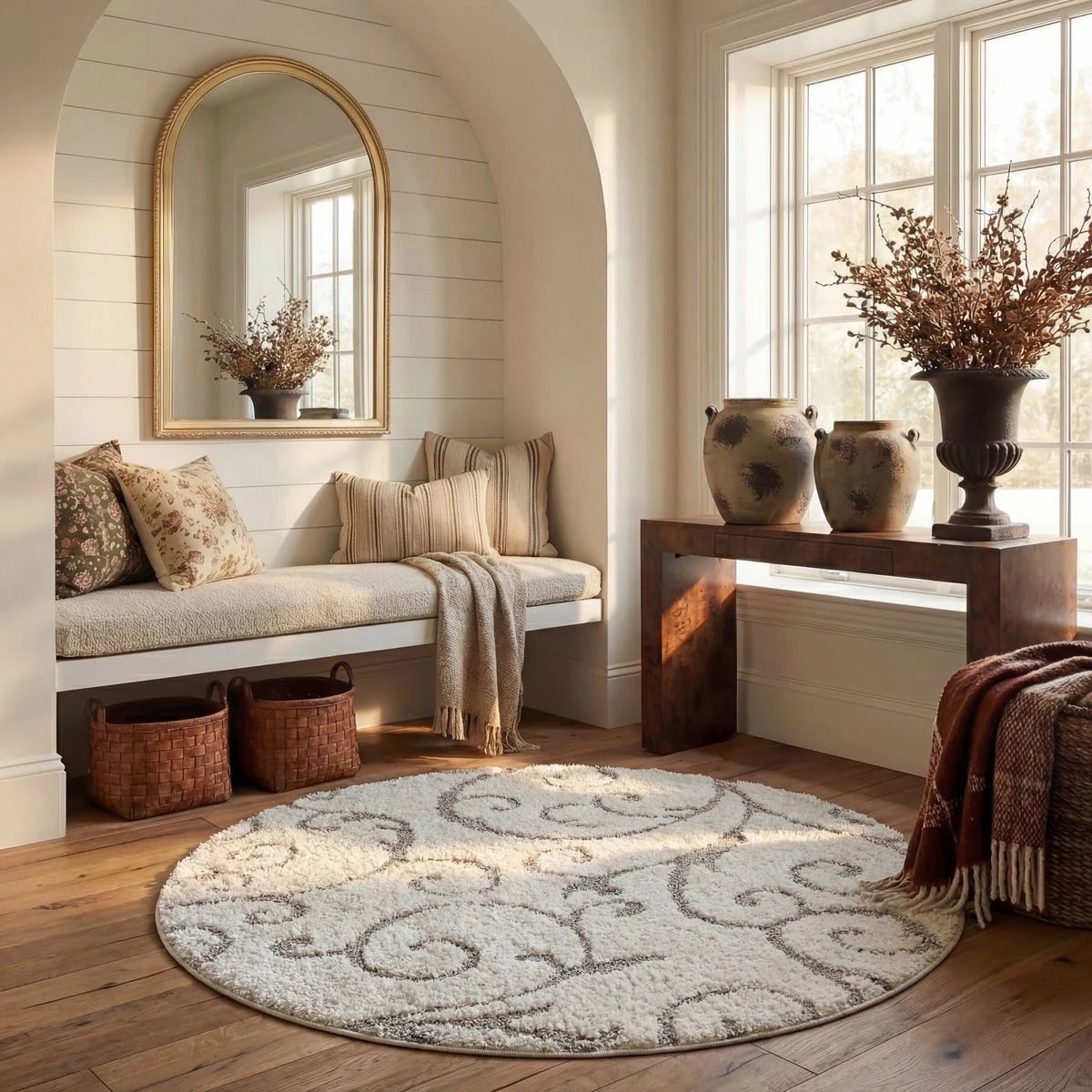 Florida Ivory, Beige Floral Plush Shag Rug - Image 3