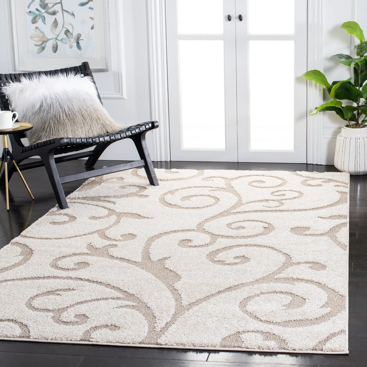 Florida Ivory, Beige Floral Plush Shag Rug - Image 4